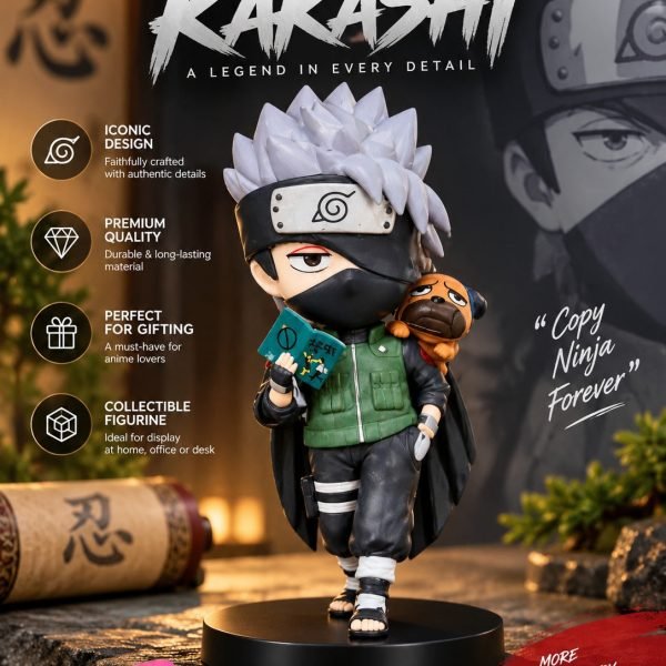 Kakashi Hatake Anime Figurine with Mini Companion & Book | Chibi Ninja Collectible Statue for Desk, Home & Gifting