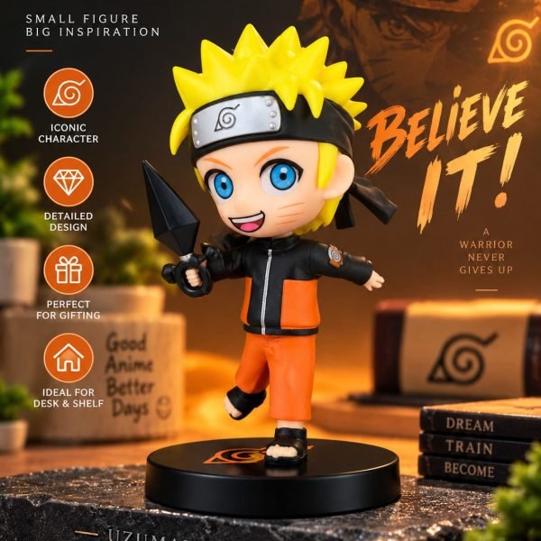 Naruto Uzumaki Anime Figurine with Kunai | Chibi Naruto Collectible Figure for Desk, Shelf, Home & Gifting