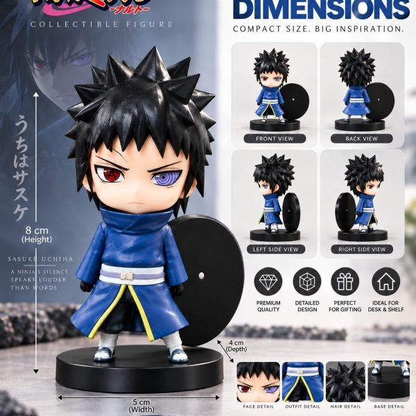 Sasuke Uchiha Anime Figurine with Display Base | Chibi Sasuke Collectible Figure for Desk, Shelf, Home & Gifting