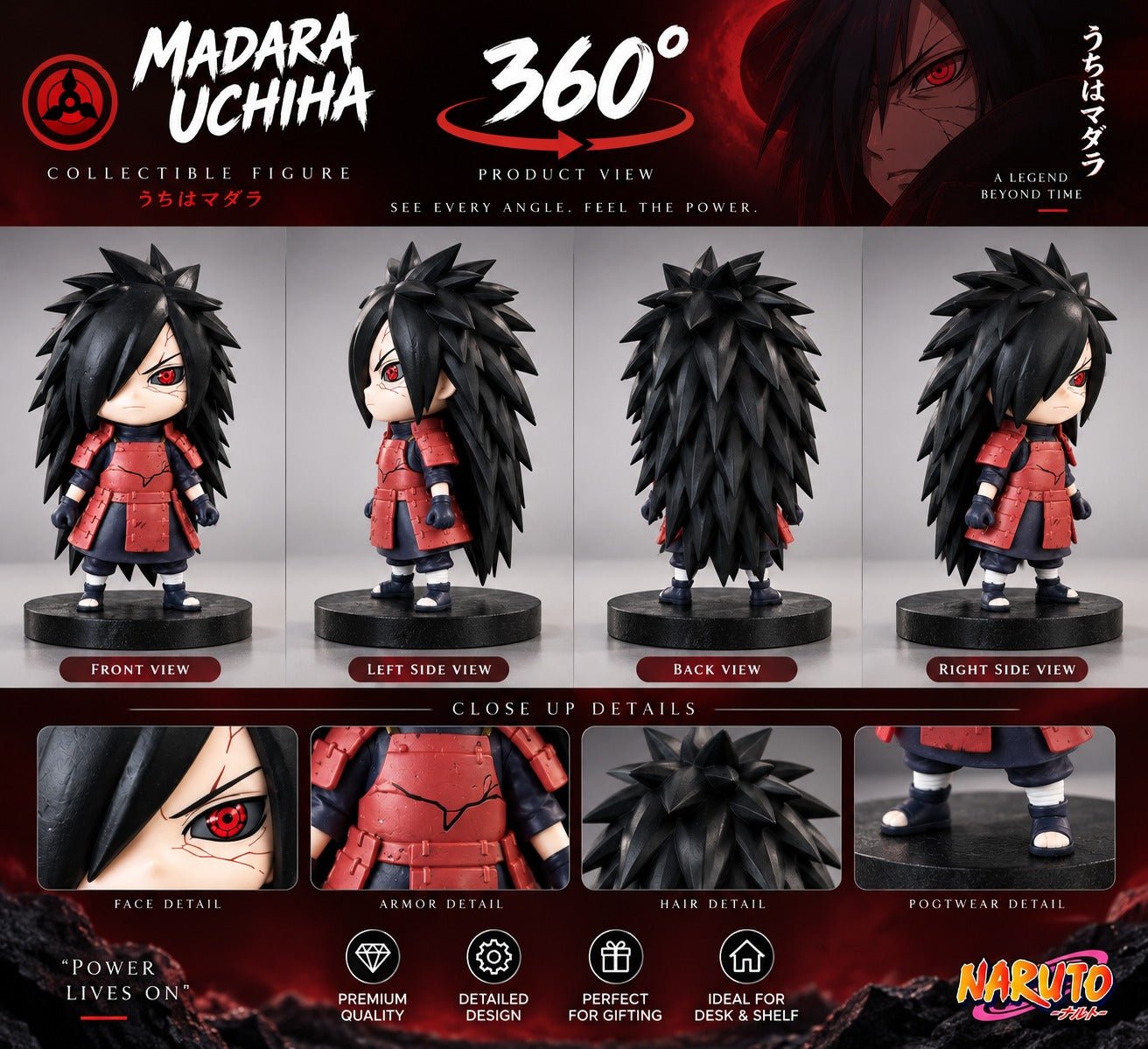 Madara Uchiha Anime Figurine | Chibi Madara Collectible Figure with Display Base | Naruto Figure for Desk, Shelf, Home & Gifting - Image 2
