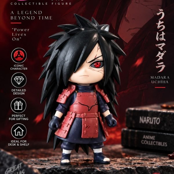 Madara Uchiha Anime Figurine | Chibi Madara Collectible Figure with Display Base | Naruto Figure for Desk, Shelf, Home & Gifting