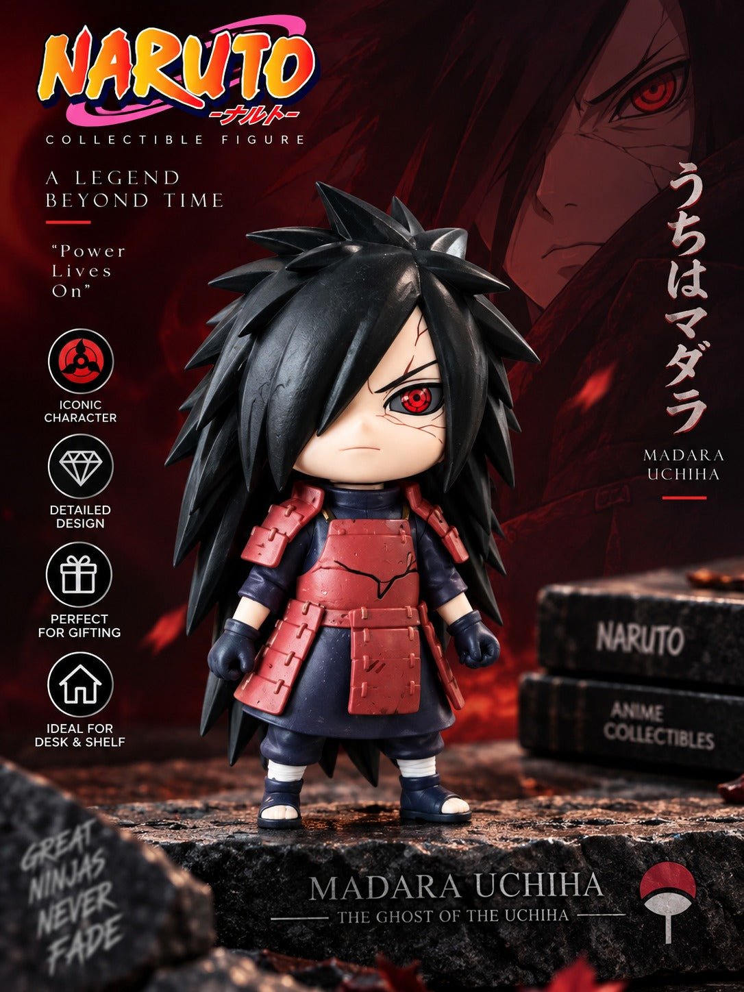 Madara Uchiha Anime Figurine | Chibi Madara Collectible Figure with Display Base | Naruto Figure for Desk, Shelf, Home & Gifting