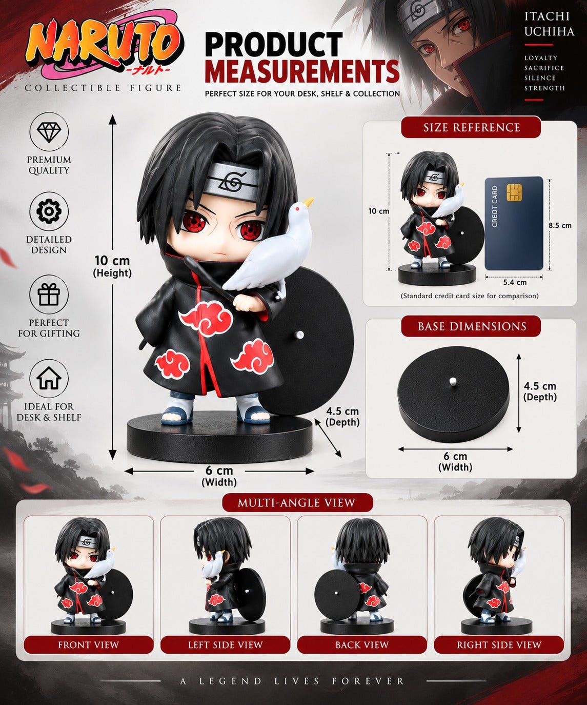 Itachi Uchiha Anime Figurine with White Bird & Display Base | Chibi Itachi Collectible Figure | Naruto Figure for Desk, Shelf & Gifting - Image 3