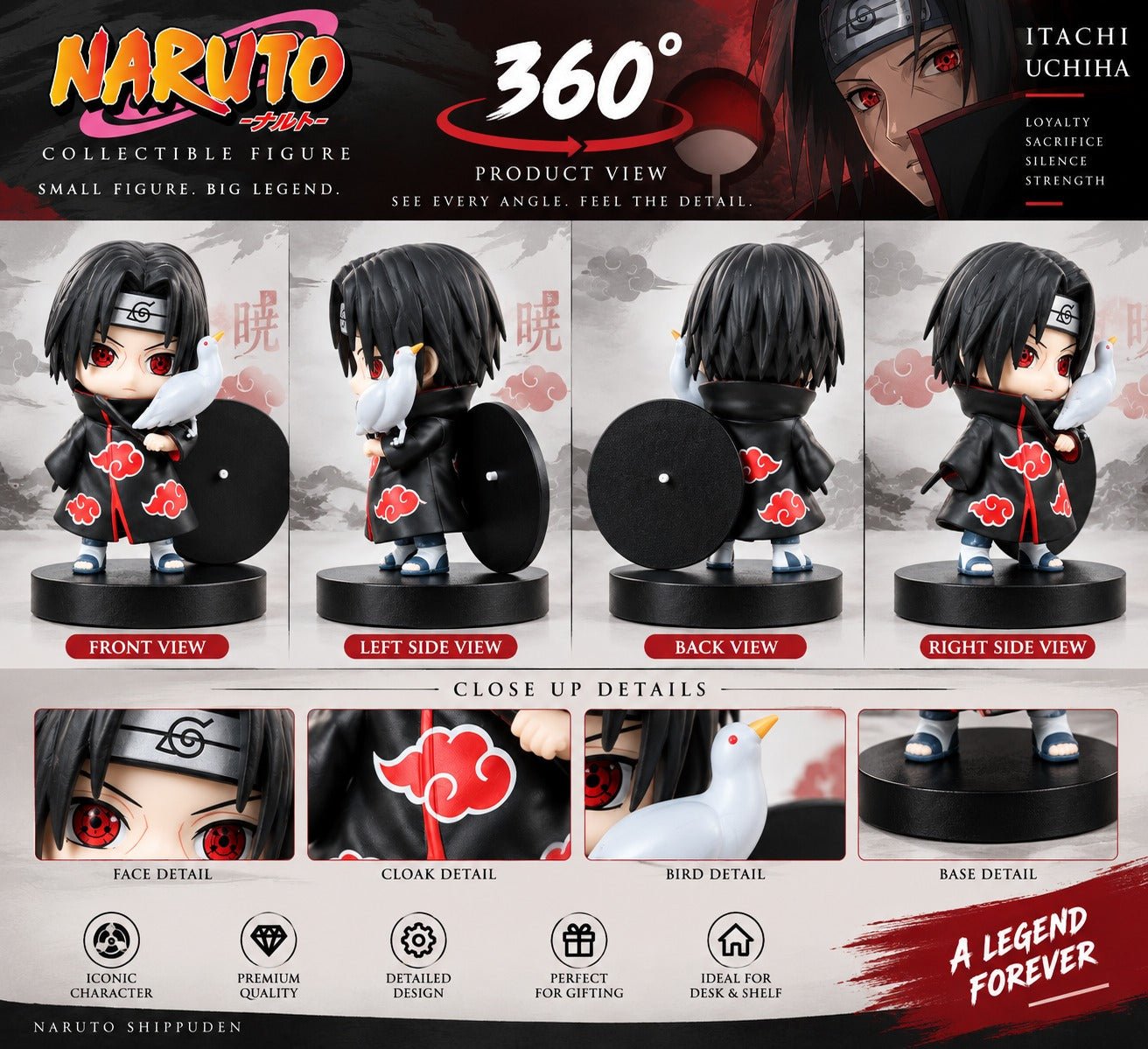 Itachi Uchiha Anime Figurine with White Bird & Display Base | Chibi Itachi Collectible Figure | Naruto Figure for Desk, Shelf & Gifting - Image 2