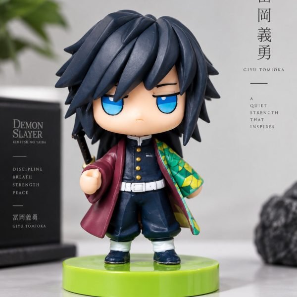 Giyu Tomioka Anime Figurine | Chibi Giyu Collectible Figure with Green Display Base | Demon Slayer Figure for Desk, Shelf & Gifting