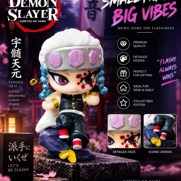 Tengen Uzui Anime Figurine | Chibi Tengen Uzui Collectible Figure with Rock Base | Demon Slayer Figure for Desk, Shelf & Gifting