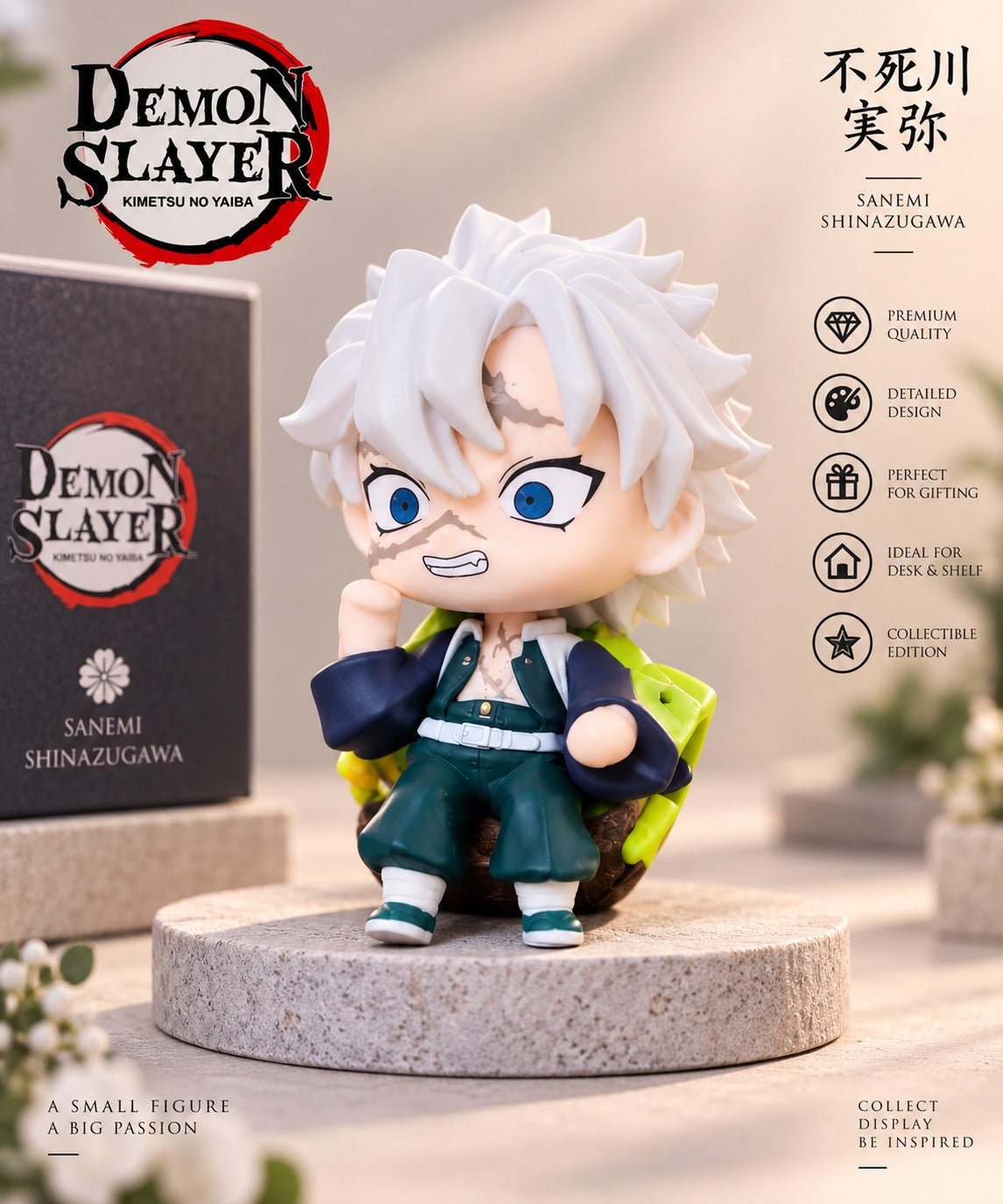 Sanemi Shinazugawa Anime Figurine | Chibi Sanemi Collectible Figure with Rock Base | Demon Slayer Figure for Desk, Shelf & Gifting - Image 3