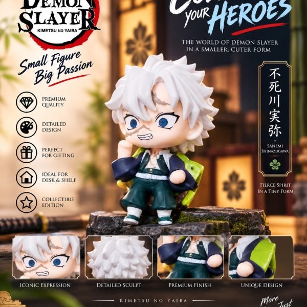 Sanemi Shinazugawa Anime Figurine | Chibi Sanemi Collectible Figure with Rock Base | Demon Slayer Figure for Desk, Shelf & Gifting