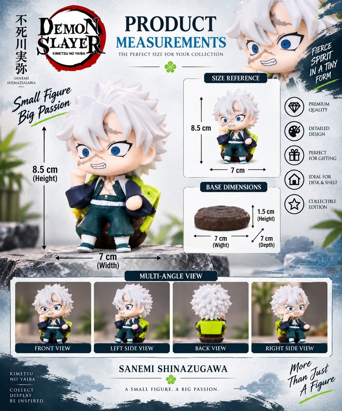 Sanemi Shinazugawa Anime Figurine | Chibi Sanemi Collectible Figure with Rock Base | Demon Slayer Figure for Desk, Shelf & Gifting - Image 4