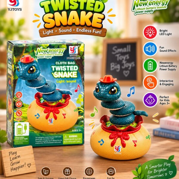 YJTOYS Twisted Snake Toy for Kids with Light & Sound – Interactive Coiled Snake Musical Toy with Colorful Base, Battery Operated, Ages 3+