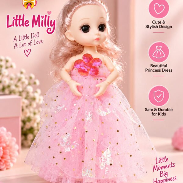 Manku Little Milly Doll for Girls 3+ – Beautiful Pink Dress Fashion Doll for Kids, Pretend Play & Birthday Gift