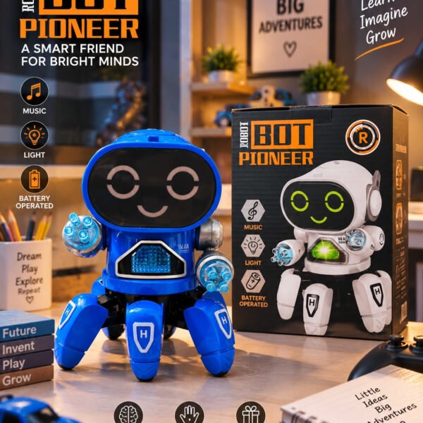 Robot Pioneer Dancing Robot Toy for Kids with Music, 7 Color Lights, Moving Hands & Feet, Battery Operated Interactive Toy