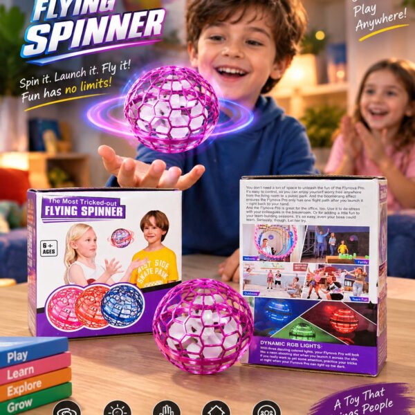 Flying Spinner Toy with Dynamic RGB Lights, 360° Rotation & Hand-Controlled Flight – Interactive Kids Hover Ball Toy, 6+ Years