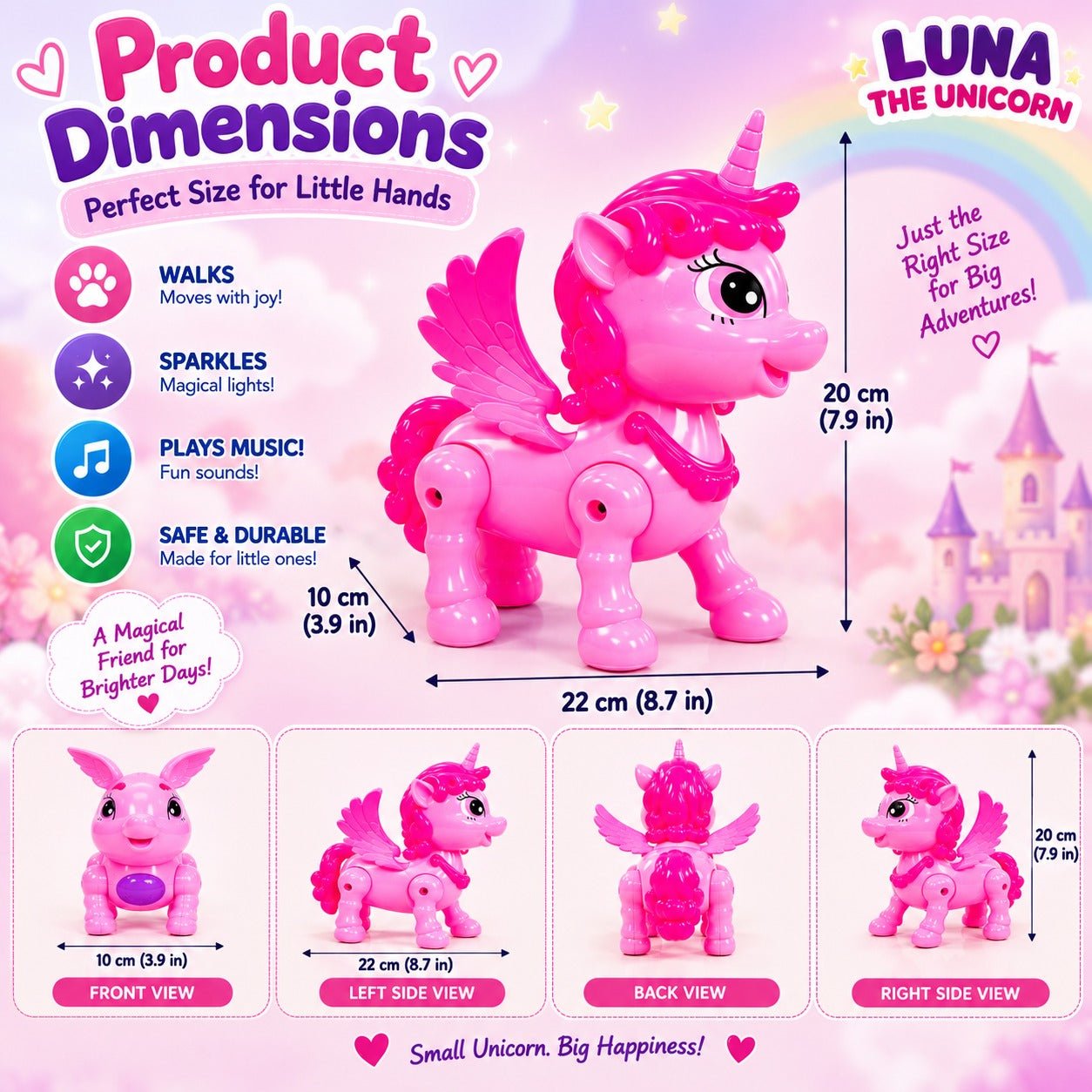 Luna The Unicorn Interactive Toy for Kids 3+ | Pink Unicorn Toy with Walking, Sparkling Lights & Music | Cute Electronic Unicorn Toy for Girls & Boys - Image 2