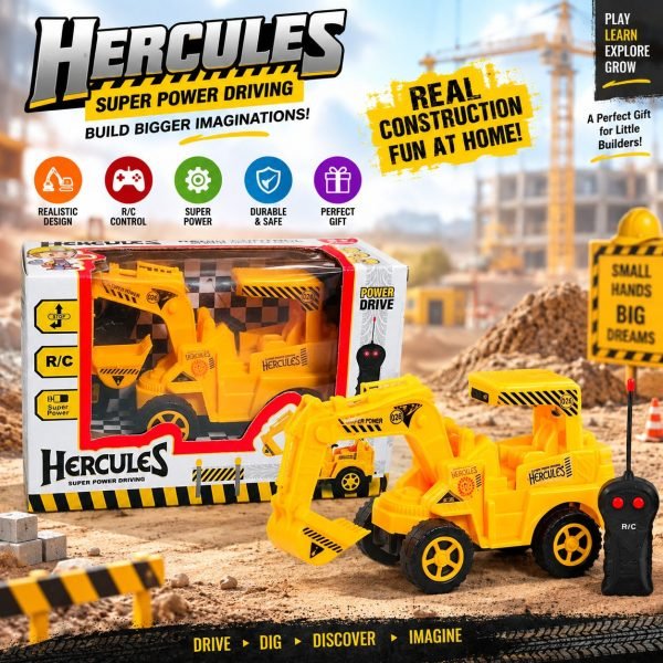 Hercules Remote Control Excavator Toy for Kids | Super Power Construction Truck with R/C Remote, Movable Arm & Bucket | Yellow Construction Vehicle Toy