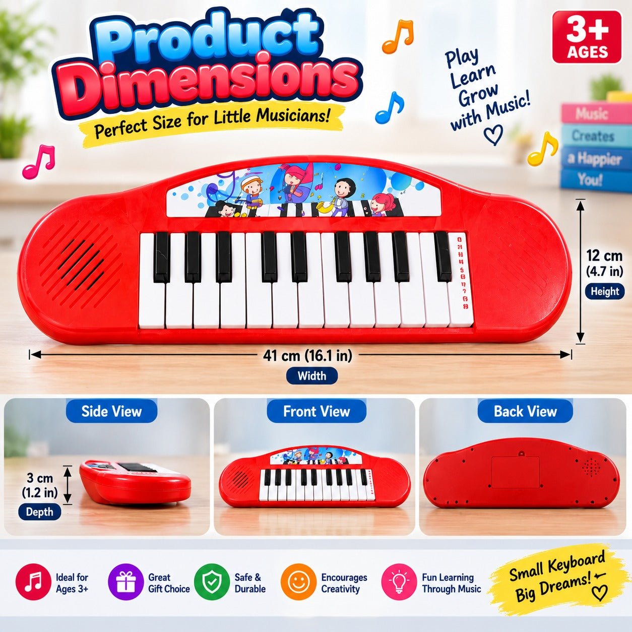 Kids Toy Piano Keyboard 3+ | Red Musical Keyboard Toy for Children | Mini Piano with Black & White Keys for Creative Learning & Fun | YJ Toys - Image 4