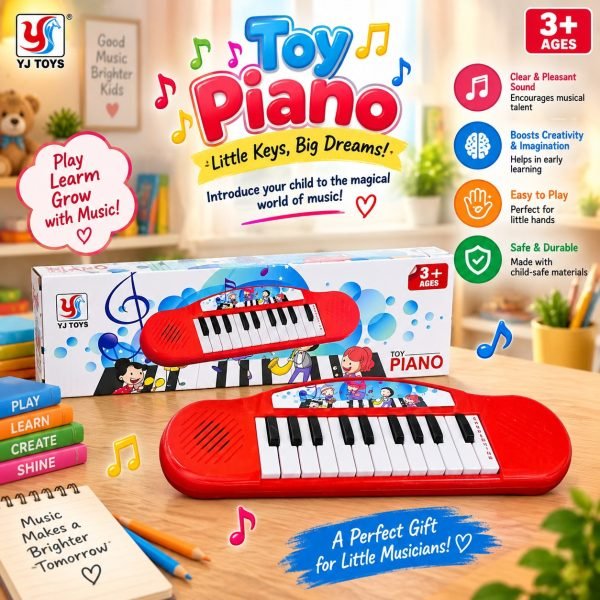 Kids Toy Piano Keyboard 3+ | Red Musical Keyboard Toy for Children | Mini Piano with Black & White Keys for Creative Learning & Fun | YJ Toys