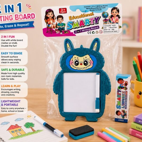 2 in 1 Writing Board for Kids with Whiteboard, Blackboard, Marker & Chalk | Reusable Educational Learning Toy | 3+ Years